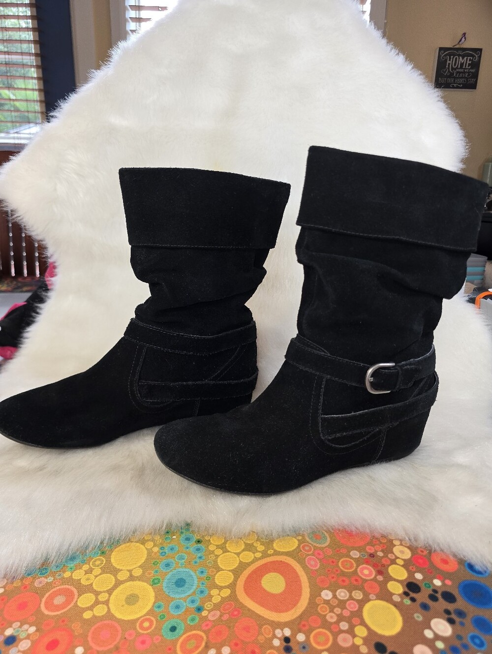 White Mountain "Overture" Black Suede Slouch Ankle Booties